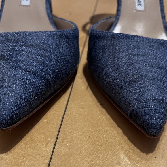 Manolo Blahnik Medium Blue Fabric Slingback Heels Size 39 - Picture 5 of 7
